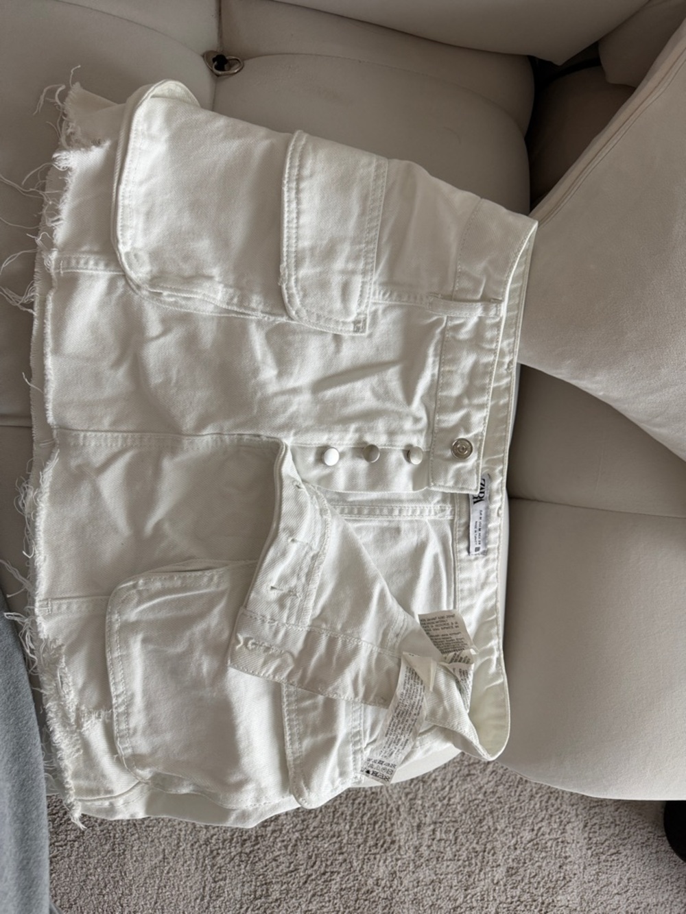 White Denim Mini Skirt with Utility Pockets